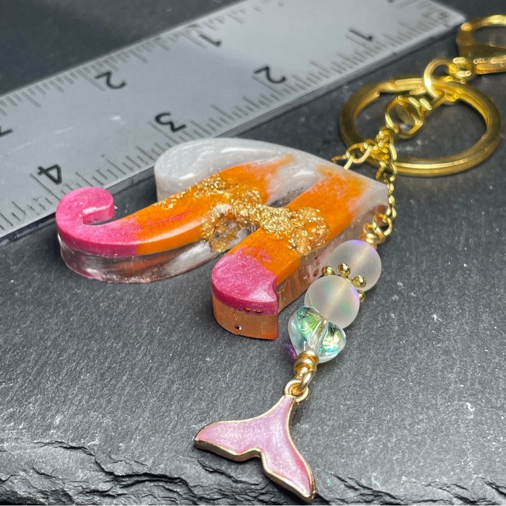 Custom Orange, Pink and Cream Letter “A” Keychain with Gold Accents - Picture 10 of 12